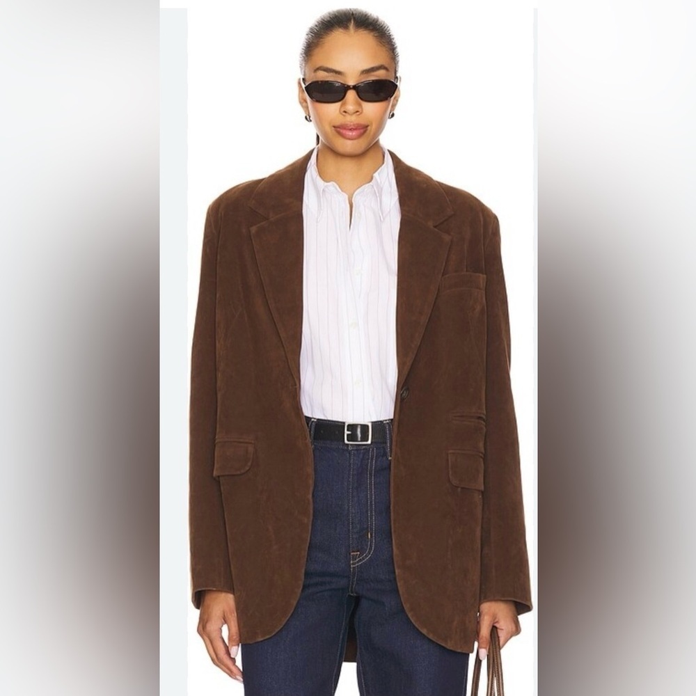 Free People we the free Papercut Faux Suede Blazer Brown Size Large - Picture 1 of 14